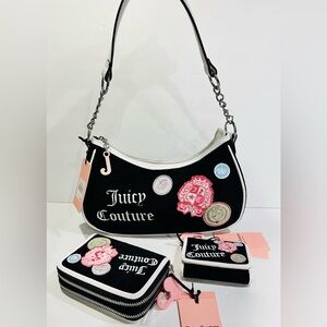 Juicy Couture Juicy Girls Rule Shoulder Bag With 2 Matching Wallets / Liquorice